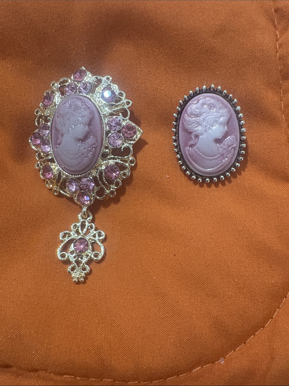 Vintage Style 2 Pc. Pink Cameo Brooch